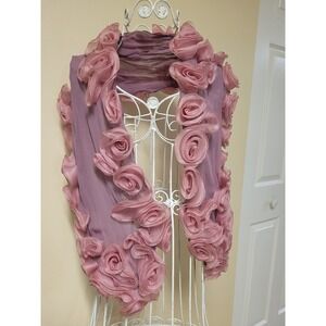 Sheer Organza Rose Fairy Scarf Lilac Bohenian Chic VINTAGE Formal Wrap